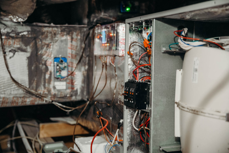 Furnace with exposed wires ready for repair